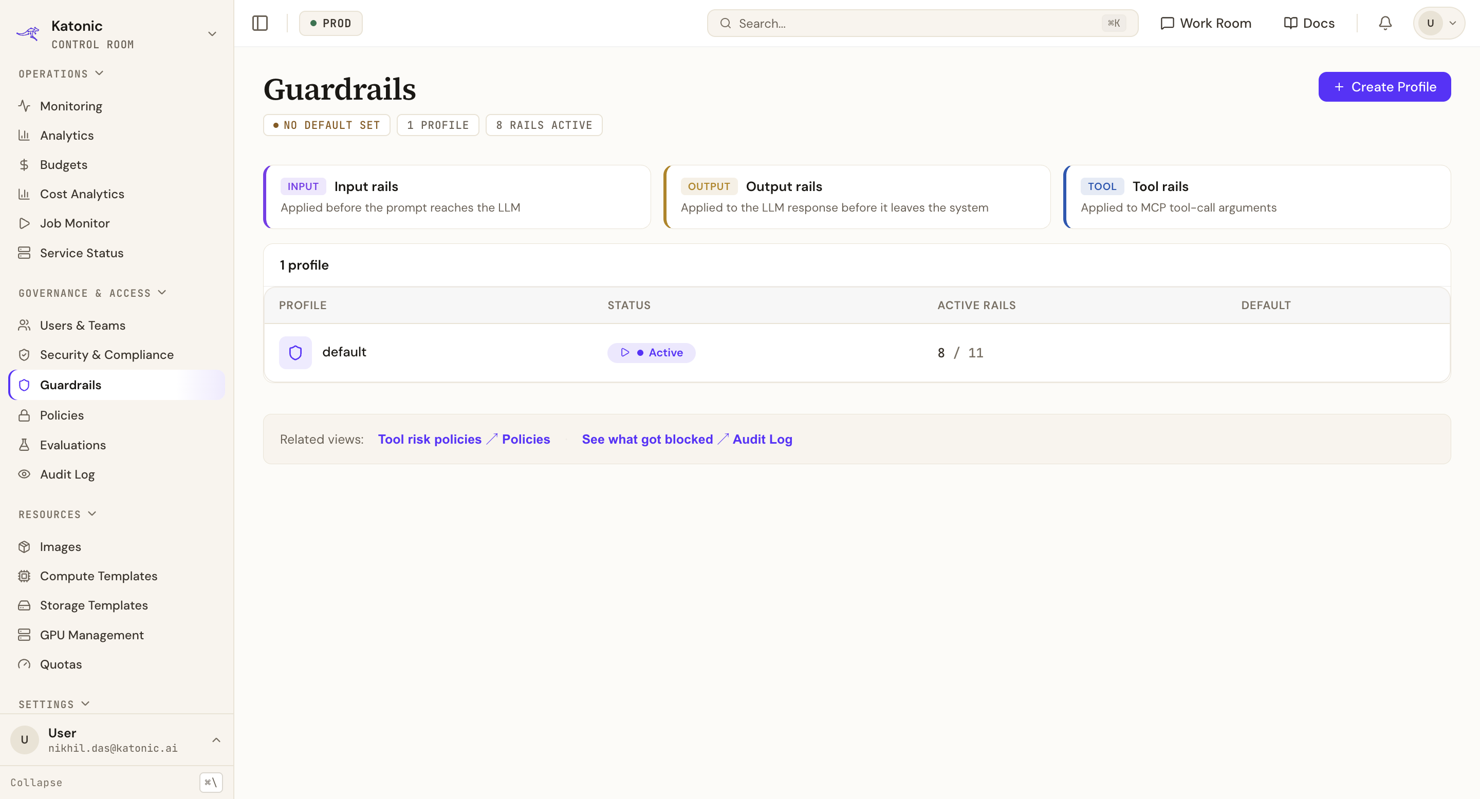 Guardrails profiles view