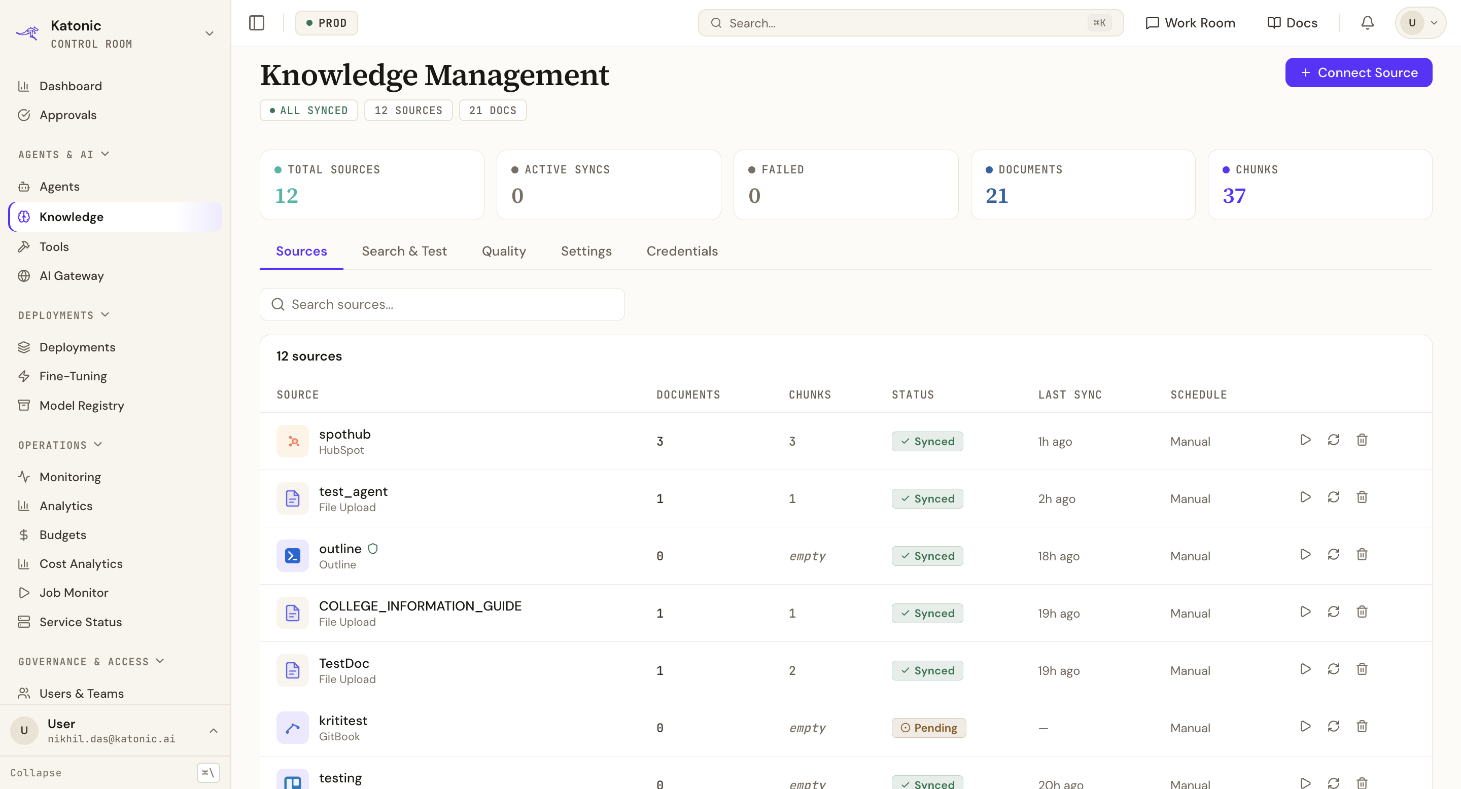 Knowledge Management · sources view