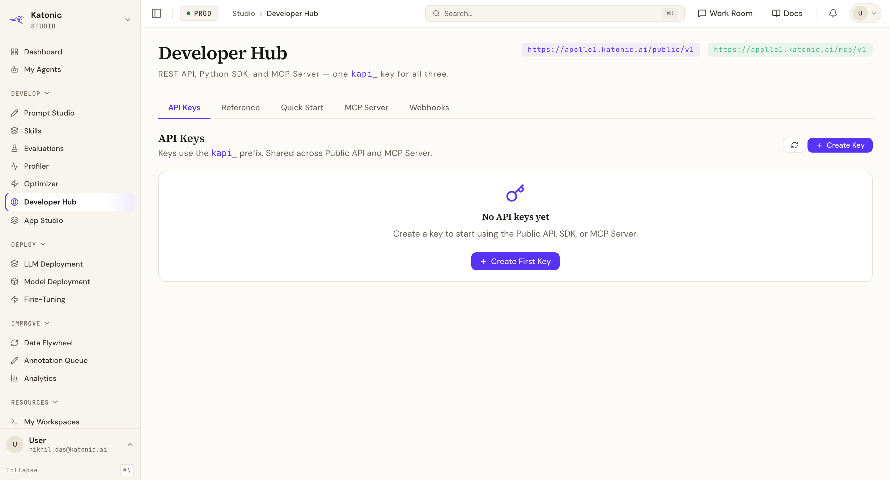 Public API keys view